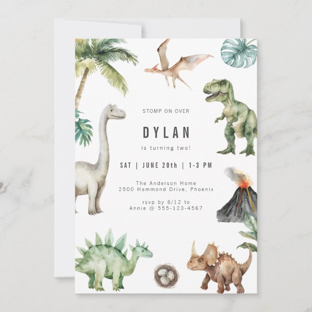 Invitación Dinosaur Kids Birthday Party Invitation (Anverso)
