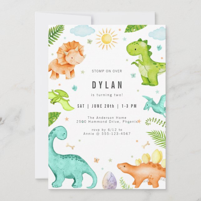 Invitación Dinosaur Kids Birthday Party Invitation (Anverso)