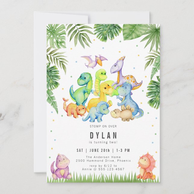 Invitación Dinosaur Kids Birthday Party Invitation (Anverso)