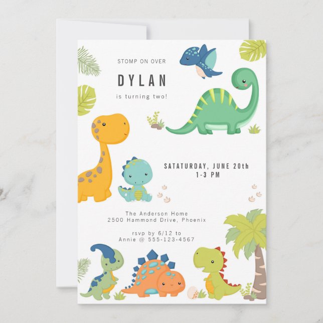 Invitación Dinosaur Kids Birthday Party Invitation (Anverso)