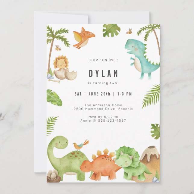Invitación Dinosaur Kids Birthday Party Invitation (Anverso)