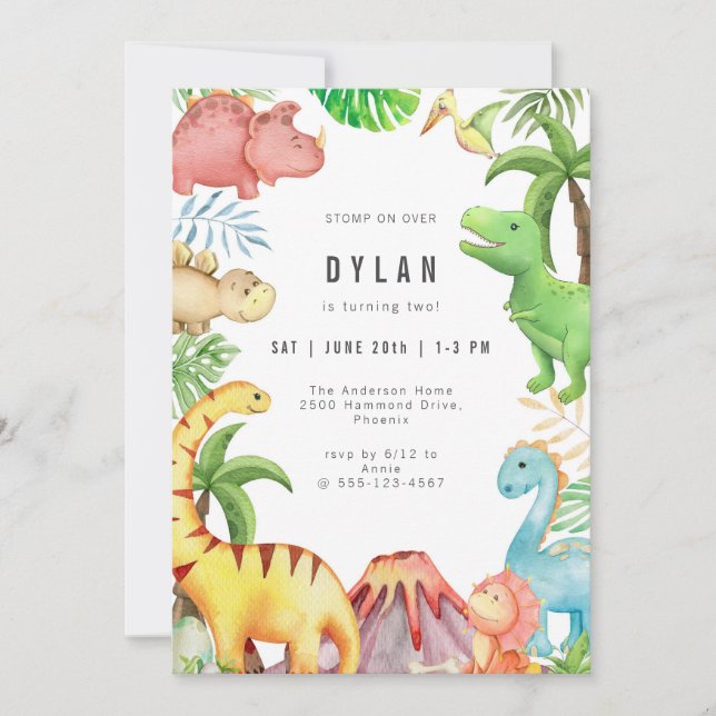 Invitación Dinosaur Kids Birthday Party Invitation (Anverso)