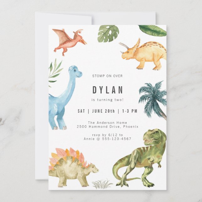 Invitación Dinosaur Kids Birthday Party Invitation (Anverso)