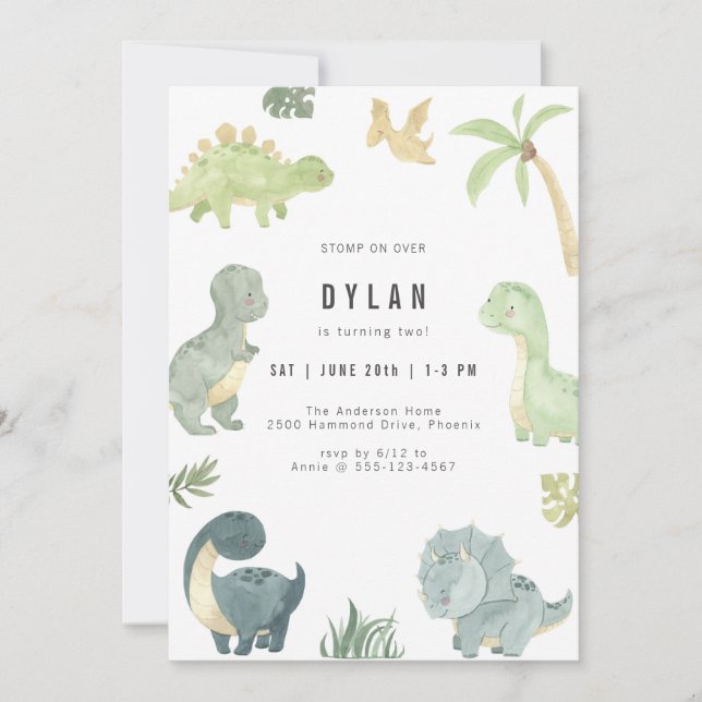 Invitación Dinosaur Kids Birthday Party Invitation (Anverso)