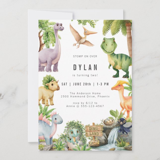 Invitación Dinosaur Kids Birthday Party Invitation (Anverso)