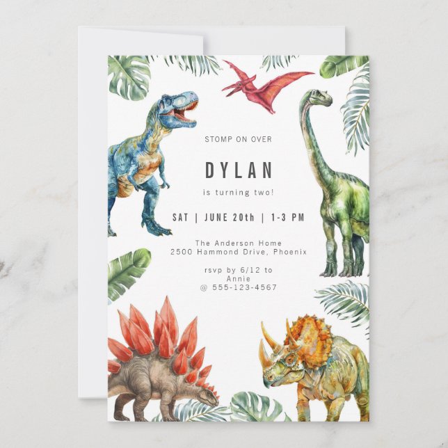 Invitación Dinosaur Kids Birthday Party Invitation (Anverso)