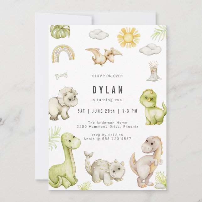 Invitación Dinosaur Kids Birthday Party Invitation (Anverso)