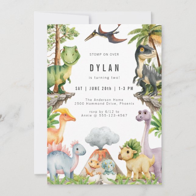 Invitación Dinosaur Kids Birthday Party Invitation (Anverso)