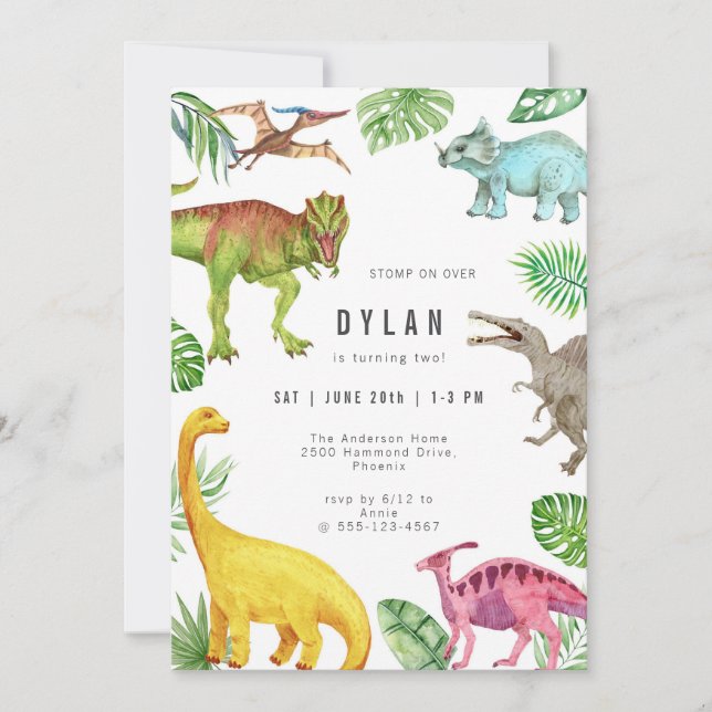 Invitación Dinosaur Kids Birthday Party Invitation (Anverso)