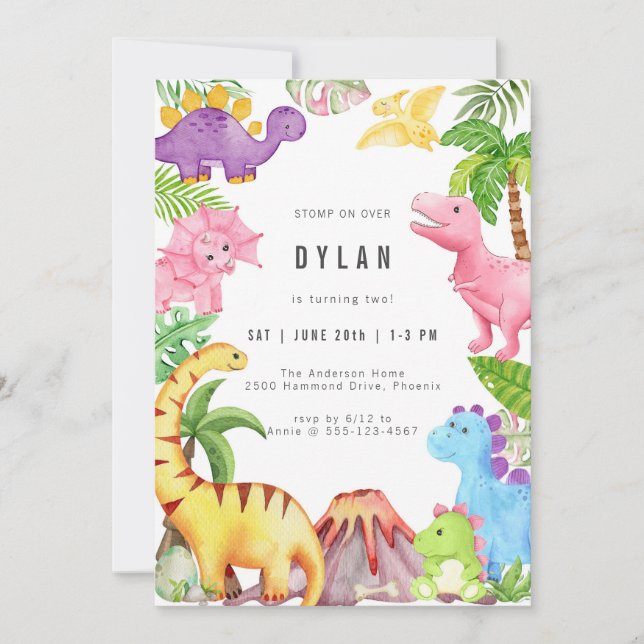 Invitación Dinosaur Kids Birthday Party Invitation (Anverso)