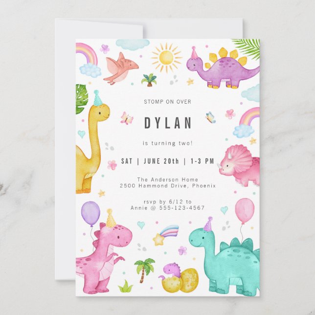 Invitación Dinosaur Kids Birthday Party Invitation (Anverso)