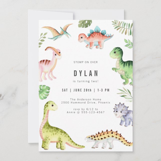 Invitación Dinosaur Kids Birthday Party Invitation (Anverso)