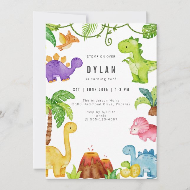 Invitación Dinosaur Kids Birthday Party Invitation (Anverso)