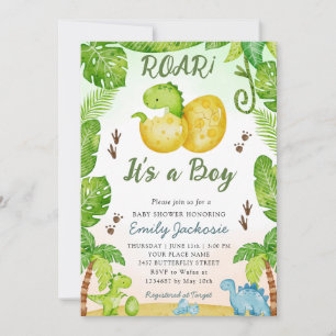 Invitación Dinosaur Lindo acuarela Verdor Niño Baby shower 