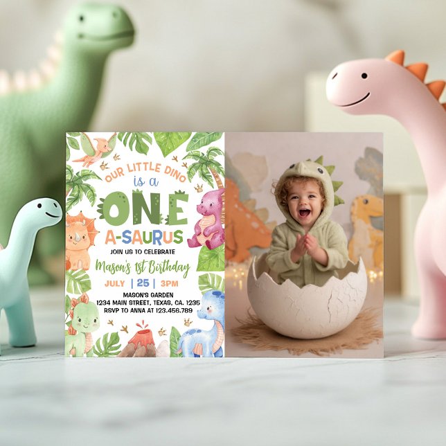 Invitación Dinosaur One-A-Saurus 1er cumpleaños foto (Subido por el creador)
