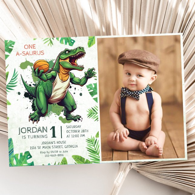 Invitación Dinosaur One-A-Saurus 1er cumpleaños foto (Subido por el creador)