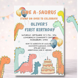 Invitación Dinosaur One-A-Saurus Boy 1st Birthday Party  