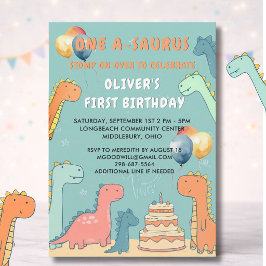 Invitación Dinosaur One-A-Saurus Boy 1st Birthday Party 
