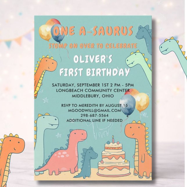 Invitación Dinosaur One-A-Saurus Boy 1st Birthday Party  (Subido por el creador)