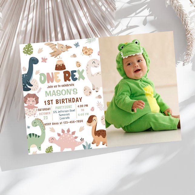 Invitación Dinosaur One Rex Boy 1er cumpleaños foto (Subido por el creador)