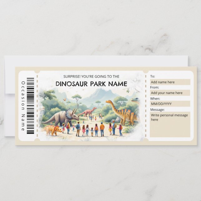 Invitación Dinosaur Park Ticket Gift Certificate Template (Anverso)