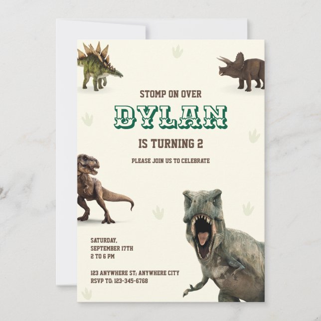 Invitación Dinosaur Party Animals Kids Birthday   (Anverso)