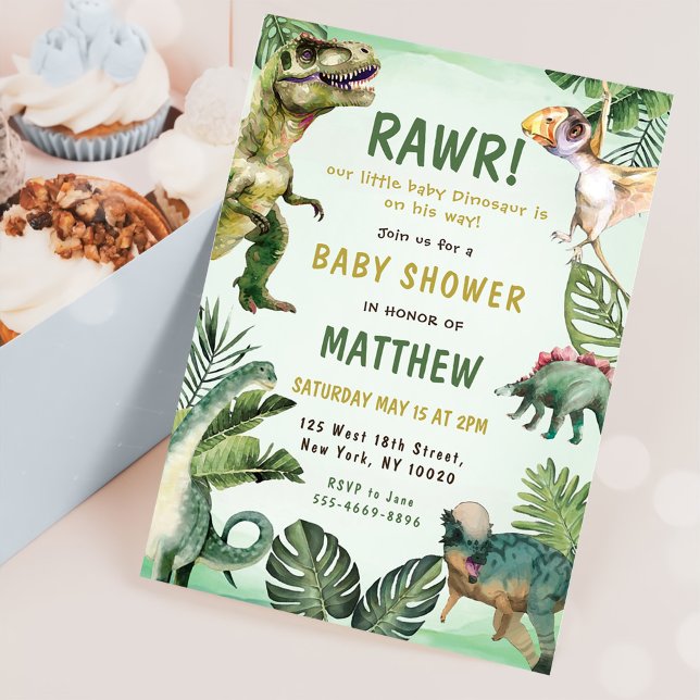 Invitación Dinosaur Rawr Boy Baby Shower Fiesta (Subido por el creador)