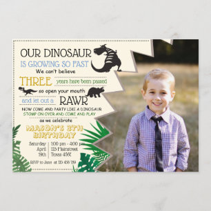 Invitación Dinosaur Rawr Personaliza la imagen Cumpleaños RSV