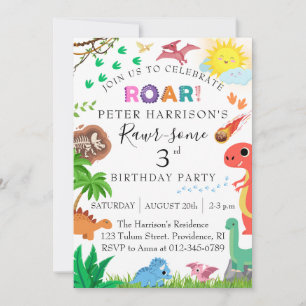 Invitación Dinosaur Roar Jurassic Boy Fiesta de Cumpleaños