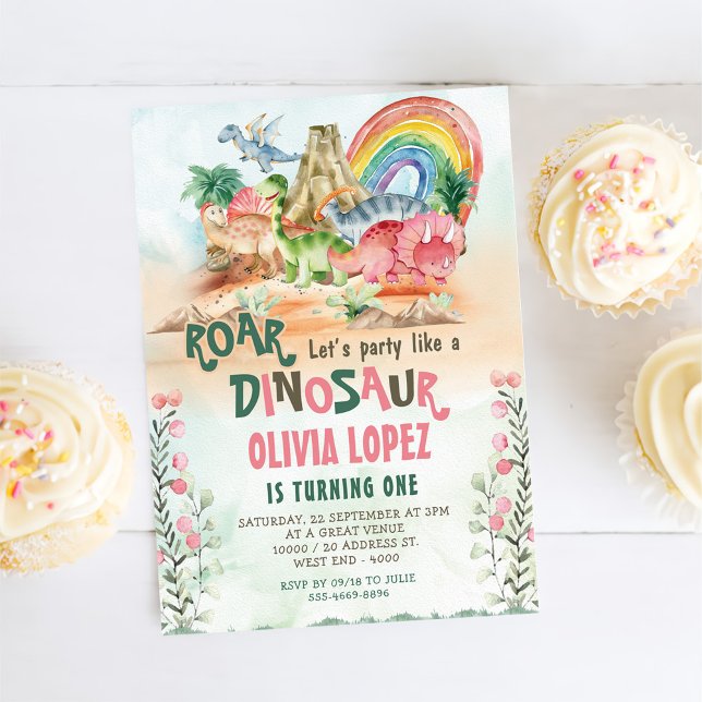Invitación Dinosaur Roar Primer Chica Fiesta de cumpleaños (Subido por el creador)