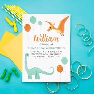 Invitación Dinosaur Stomp Chomp Rawr Niño de fiesta de cumple