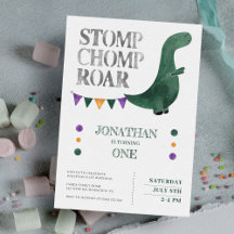 Dinosaur Stomp Chomp Roar Primer Fiesta de cumplea