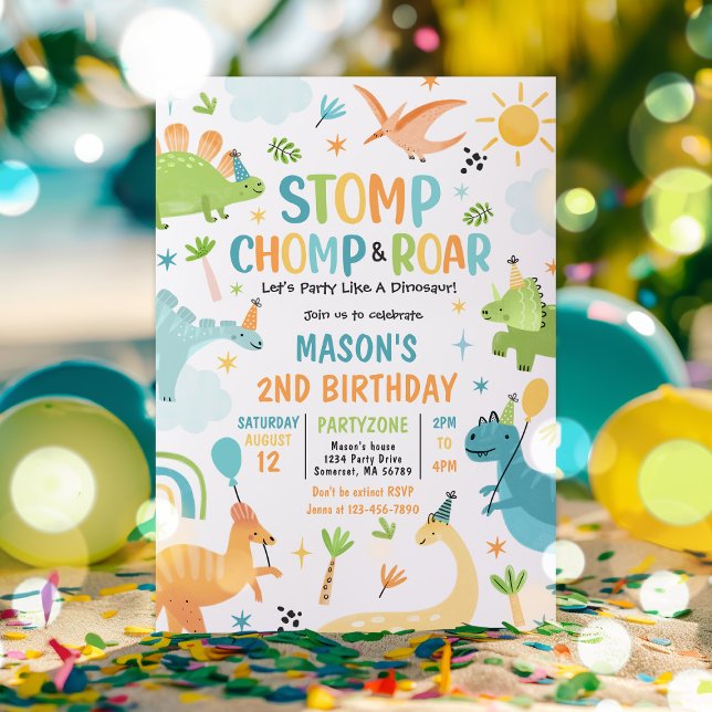 Invitación Dinosaur Stomp Chomp Y Roar T-Rex Birday Party (Subido por el creador)