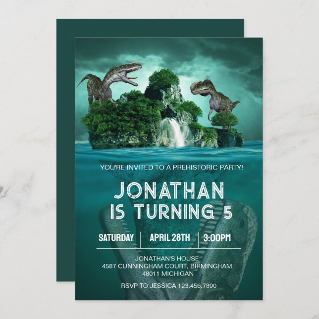 Invitación Dinosaur T rex Birthday Theme Party (Anverso / Reverso)