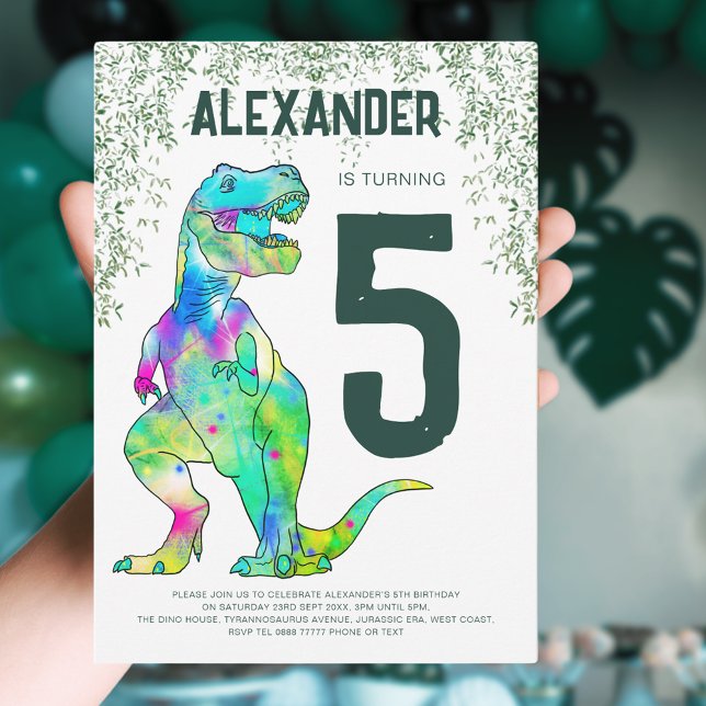 Invitación Dinosaur T-Rex Roar 5ª fiesta de cumpleaños (T-rex roar dinosaur jungle 5th birthday party invitation )