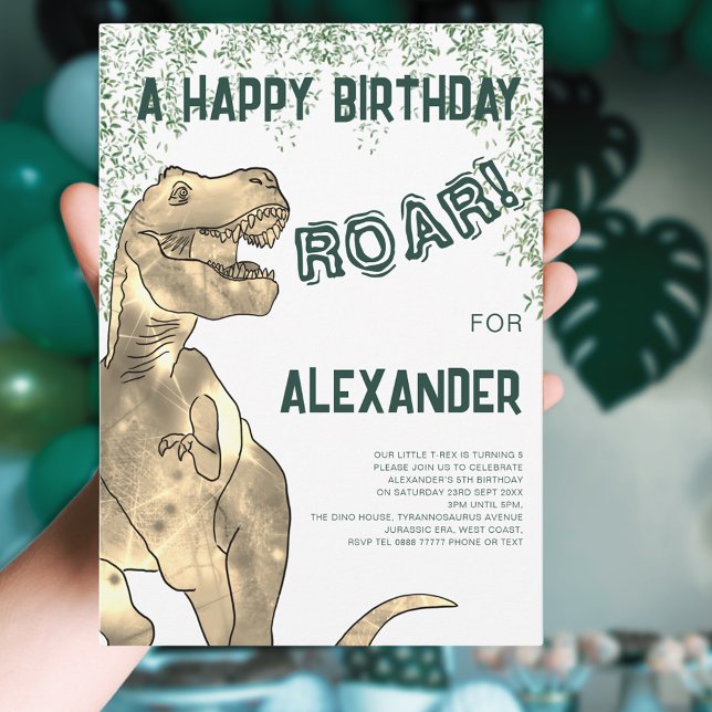 Invitación Dinosaur T-Rex Roar 5ª fiesta de cumpleaños (T-rex roar dinosaur jungle 5th birthday party custom invitation )