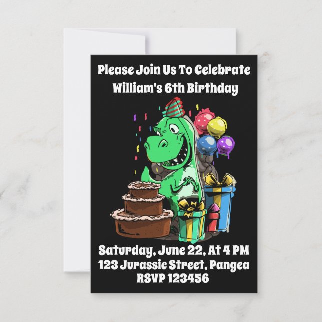Invitación Dinosaur T Rex Tyrannosaurus Bday Cumpleaños (Anverso)