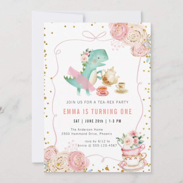Invitación Dinosaur Tea Party Birthday Invitation (Anverso)