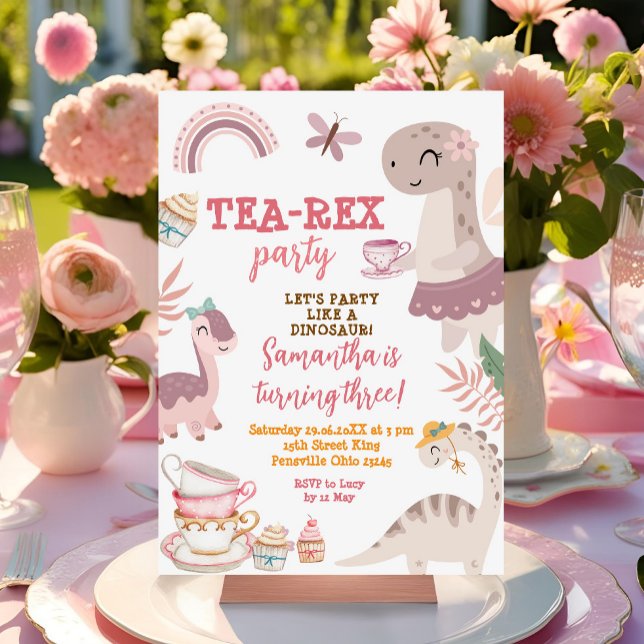 Invitación Dinosaur Tea-Rex 3er Chica Fiesta de Cumpleaños (Subido por el creador)