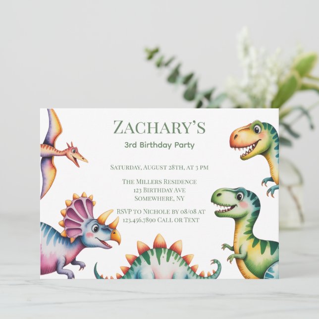 Invitación Dinosaur Theme Boy Birthday Party (Anverso de pie)