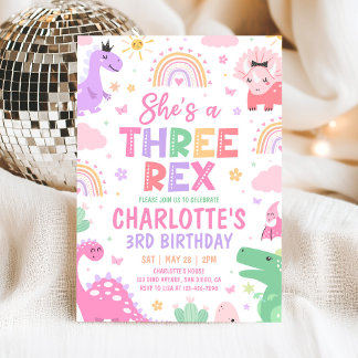 Invitación Dinosaur Three Rex 3rd Birthday Invitation