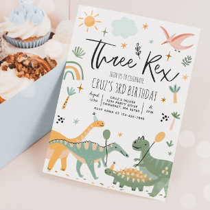 Invitación Dinosaur Three Rex 3rd Birthday Party