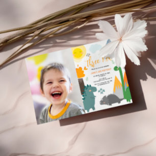 Invitación Dinosaur Tres Rex 3er Fiesta fotográfico de cumple