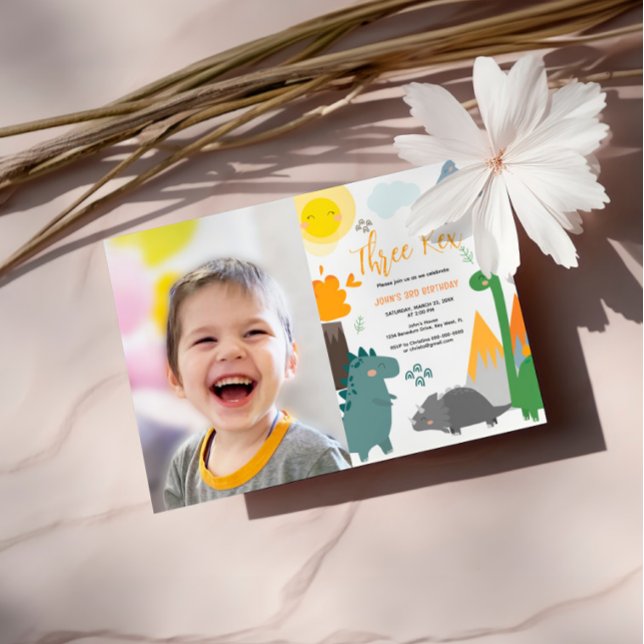 Invitación Dinosaur Tres Rex 3er Fiesta fotográfico de cumple (Subido por el creador)