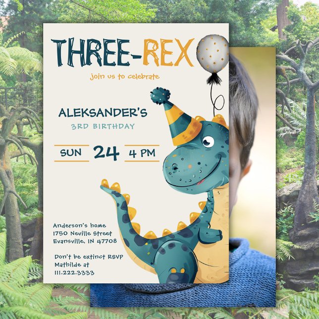 Invitación Dinosaur Trex Tres Rex Foto Fiesta de cumpleaños (Subido por el creador)