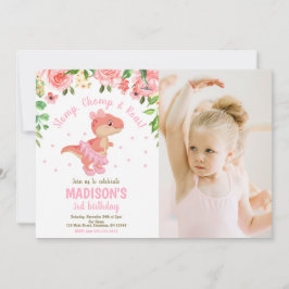 Invitación Dinosaur Tutu Ballerina Floral Photo Birthday 