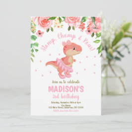 Invitación Dinosaur Tutu Ballerina Pink Floral Birthday 