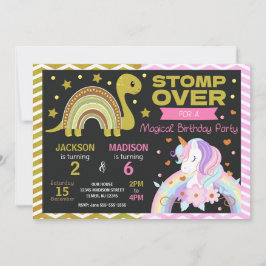 Invitación Dinosaur & Unicorn Joint Birthday Invitation