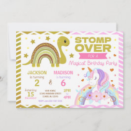 Invitación Dinosaur & Unicorn Joint Birthday Invitation