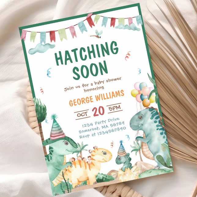 Invitación Dinosaur Watercolor Hatching pronto Baby Shower (Subido por el creador)